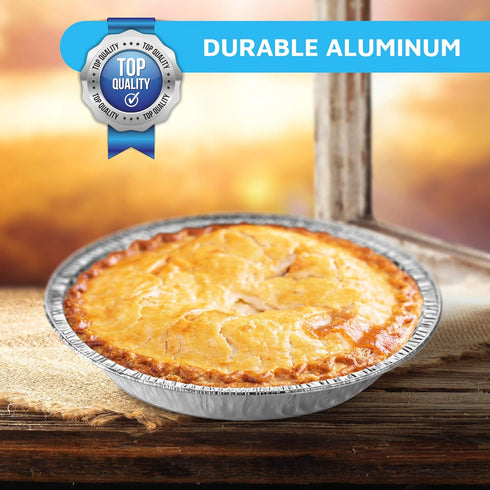 MontoPack 9” Aluminum Foil Pie Pans, 50-Pack Round Disposable Containers for Baking, Storing, Serving