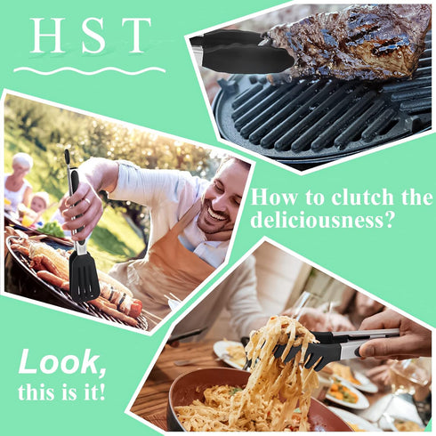 HST 3 Pack Tongs for Cooking with Silicone Tips, Non-Stick Kitchen Tongs for BBQ Baking (12", Black)