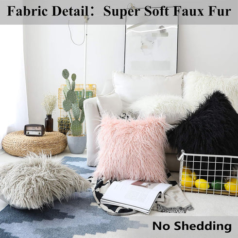 Home Brilliant 18x18 Fur Pillow Covers, Decorative Throw Pillow Covers Set of 2, Fluffy White