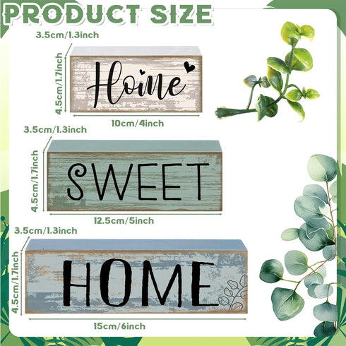 Moucuny 4 Pcs Wooden Farmhouse Table Decor Rustic Home Sweet Home Stacked Blocks Decoration Farmhouse Tiered Tray Decor