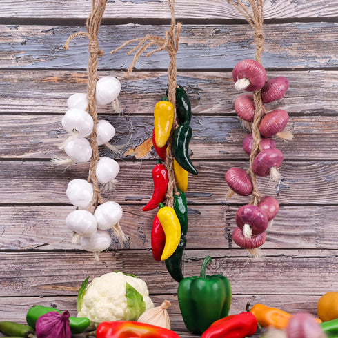 1 Gresorth Pcs Artificial White Garlic String Fake Ceramics Vegetable Hanging Decoration Lifelike Onion Garland
