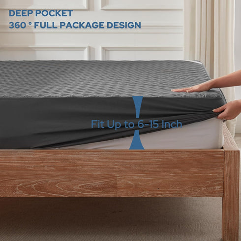 2 Pack 6"-15" Waterproof Mattress Protector, Twin XL Size Mattress Pad with Deep Pocket Depth, Soft Breathable