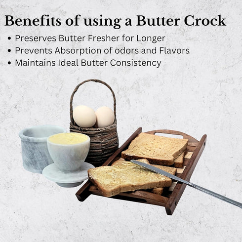 Countertop (3 oz White Marble Butter Keeper with Lid | Soft Spreadable French Butter Crock for | Home and Kitchen Decor