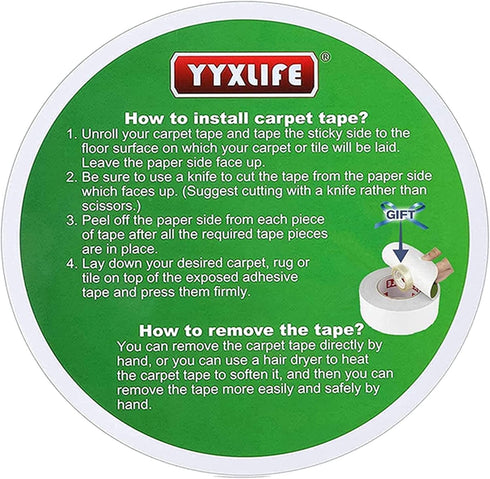 YYXLIFE Double Sided Removable Rug Tape, Non Slip Anti Curling Floor Tape for Area Rugs, 2Inch x 10Yards, White