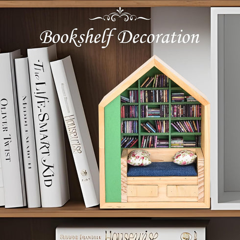 SIHPTO 300pcs Stress Relief Mini Bookshelf with Mini BooksMiniature Library Decor for Book Lovers, Stress-Relieving
