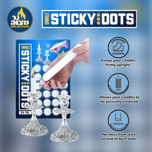 Ner Mitzvah Candle Sticky Dots - 48 Candle Wax Dots, Candle Accessories