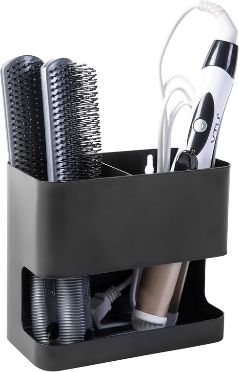 MyGift Black Metal Wall Mount Hair Tools Holder with 2 Slots, Salon Hair Styling Accessories Organizer Rack for Blow