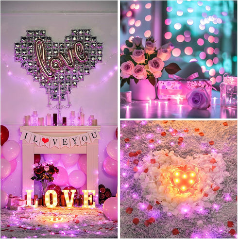 JMEXSUSS 4 Pack 50 LED Pink Fairy Lights, 16.1ft Battery Operated Waterproof String Lights for Decorations