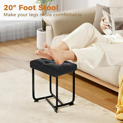 BEWISHOME Black Vanity Stool, Leather Vanity Stool, Small Stool Chair for Vanity, Square Ottoman Foot Stool, Makeup