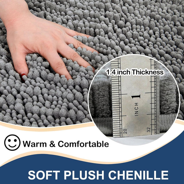 Arotive Luxury Chenille Toilet Rugs U-Shaped, Extra Soft Thick Absorbent Non-Slip Bathroom Mats, Grey