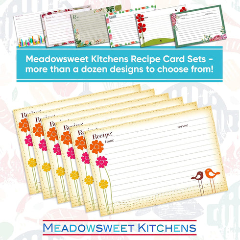 Meadowsweet Kitchens Recipe Card Set - 25 Double Sided 4 x 6 Inch Cards, Singing Birds
