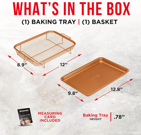 Bakken Swiss Air Fryer Tray, 2-in-1 Nonstick Copper Crisper Air Fry Basket - Extra-large 9.5"x13" for Baking & Crispy