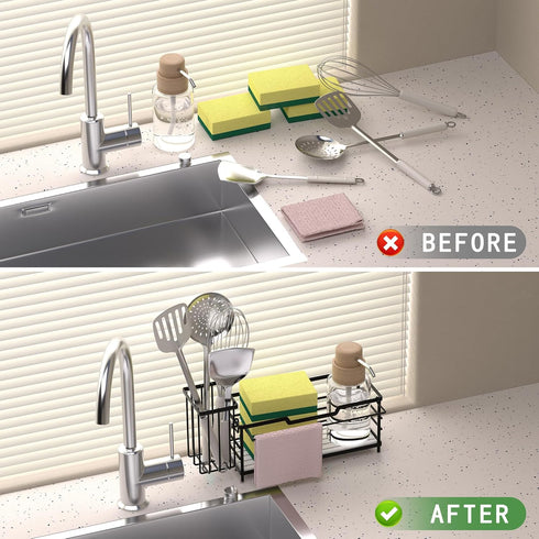 Uninol Countertop Sponge Holder for Kitchen Sink,Sink Caddy Organizer With Stone Drying Tray, Stainless Steel Kitchen