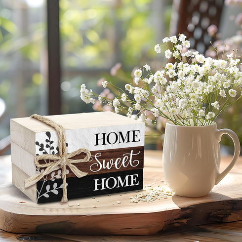 Set, -28 Christian Decorative Book Stack for Farmhouse, Rustic Tiered Tray Decor, Stacked Books Home Sweet Home Wooden