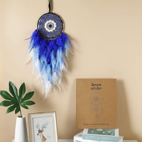 Evil Eye Dream Catchers - Blue Dreamcatcher for Bedroom, Evil Eye Wall Art Hanging Ornament, Good Luck Gifts