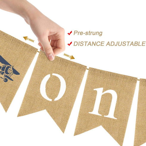 Rainlemon 1st Jute Burlap Airplane Theme One High Chair Banner Boy Birthday Party Highchair Decoraiton