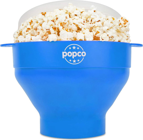 Popco Silicone Popcorn Maker - Microwave Popcorn Popper with Handles, 15-Cup Capacity - Light Blue