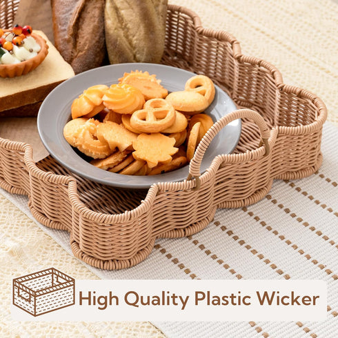 15 "11 "2 GRANNY SAYS Scalloped Edge Rectangle Wicker Serving Tray, Coffee Table Tray, Serving Trays with Handles