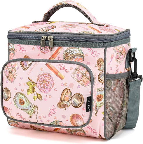 FlowFly Insulated Reusable Lunch Bag - Large Lunch Box for Adults with Adjustable Strap, Rose