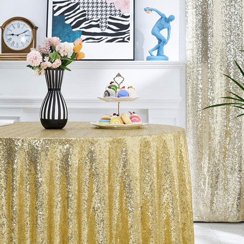 Hahuho 50 inch Round Sequin Tablecloth, Gold Glitter Tablecloth for Bridal Shower, Birthday, Wedding, Dessert, Banquet