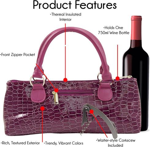 Trendy Women’s Wine Clutch Bag (Thermal Insulated) | Holds 750mL Red & White Bottles | Incl. Portable Waiter-Style