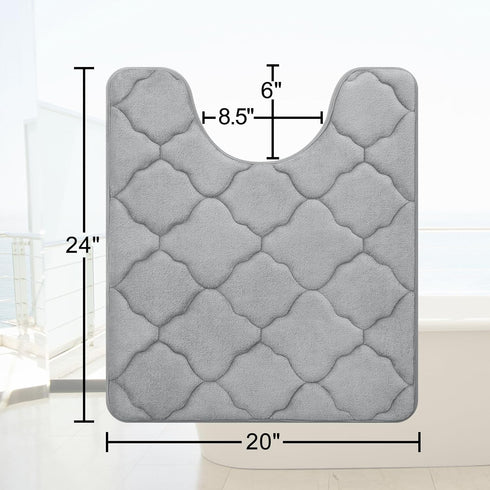 OLANLY U-Shaped Memory Foam Toilet Rugs 24x20, Ultra Soft Non-Slip Bathroom Mats, Grey Contour Bath Rugs
