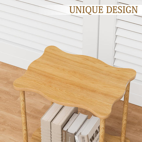 THUMEYE 2-Tier 17H, 15.7D x11.8W, Low Side Table Space-Saving Small Nightstand with Solid Wood Legs, Tool-Free