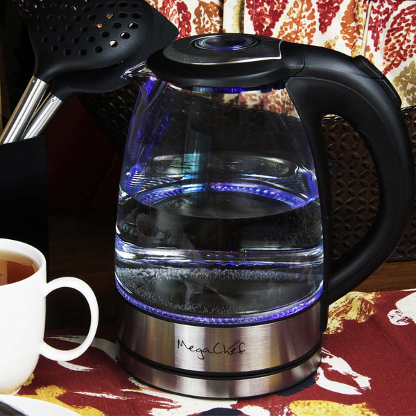 Megachef Stainless Steel Light Up Tea Kettle, 1.7L Clear Glass
