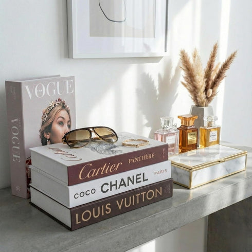 4 Set PROBENEX Luxe Large Pcs Faux Decorative Books | Not Real Books, Cardboard Foldable Display Props | Modern
