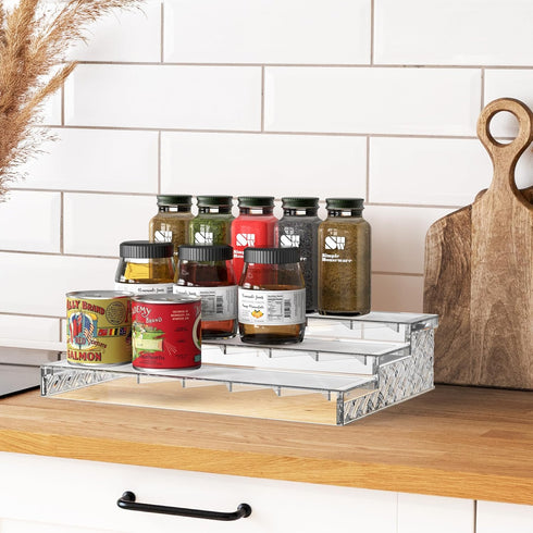 Simple Houseware 3 Tier Spice Shelf For Countertop Cabinet Storage Organizer, Clear
