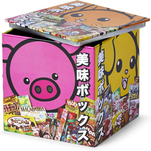 Dagashi Japanese Anime Otaku Snacks Tin Storage Box - 4x4-Inch Metal Novelty Stash Container with Pop Top Lid