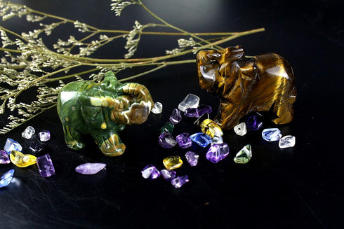 Carved Healing Crystals Gemstones Elephant Statue Figurine Collectible Decor, 1.5 inches (Mix 6pcs)