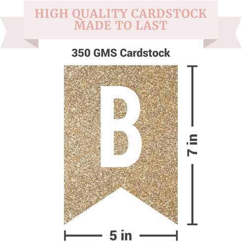 Pre-strung Happy Birthday Banner, Gold Glitter Birthday Party Banner, No DIY, 6 ft Strands