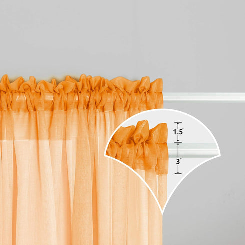 Orange and Green Curtains, 63 Inch Length for Bedroom Decor, 1 Panel Pocket Window Sheer Drape, 52x63 Long