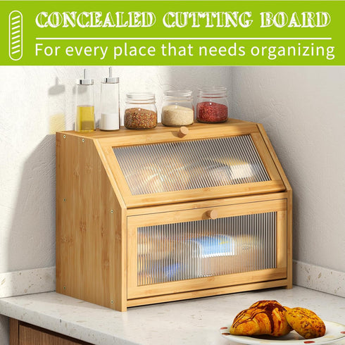 Countertop,Double Counter,Bamboo BMOSU Large Bread Box for Kitchen Layer Bread Box for Kitchen Wood Bread box Capacity
