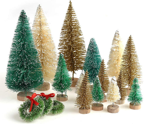 30 Pieces Miniature Sisal Frosted Christmas Trees, Bottle Brush Mini Trees, Plastic Tabletop Ornaments for Home Decor