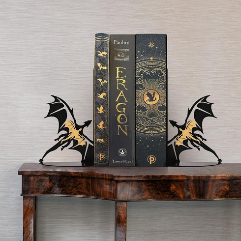 Nichake Metal Dragon Bookends Stoppers Holder Stand for Desk Shelf Cool Dragon Bookends Decorative, Fantasy Dragon