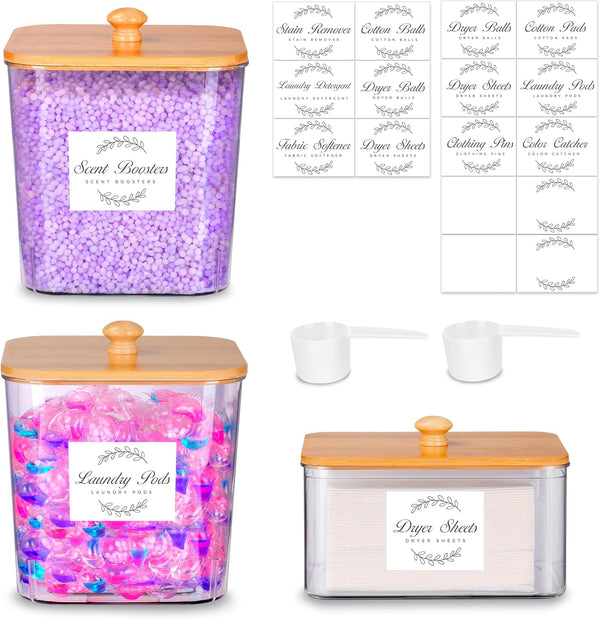 efluky 3 Pack Laundry Pods Container & Dryer Sheet Holder Set, Clear