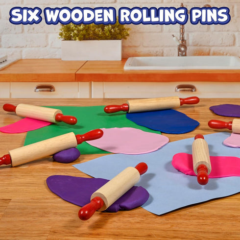 2 Set 6 7.25 inches READY LEARN Mini Wooden Rolling Pins | of | | Turning Handles | Play Dough Rollers for Crafts