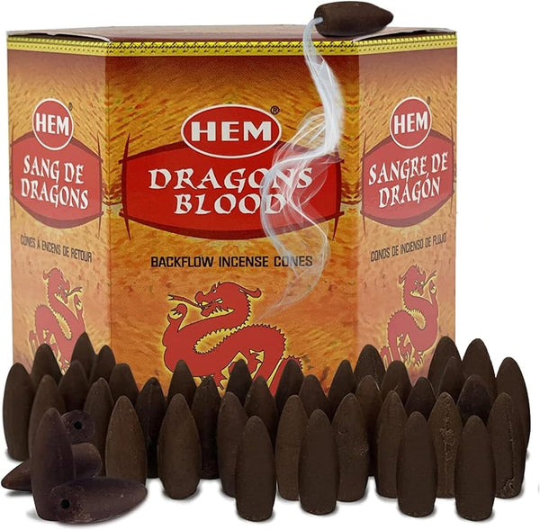 Dragons Blood Hem Backflow Incense Cones - 40 Large Scented Cones for Waterfall Aromatic Smoke Fountain Haze Falls