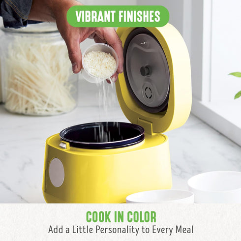 GreenLife 4-Cup Digital Rice Cooker, PFAS & PFOA-Free Removable Ceramic Pot, Healthy Cooking, Yellow