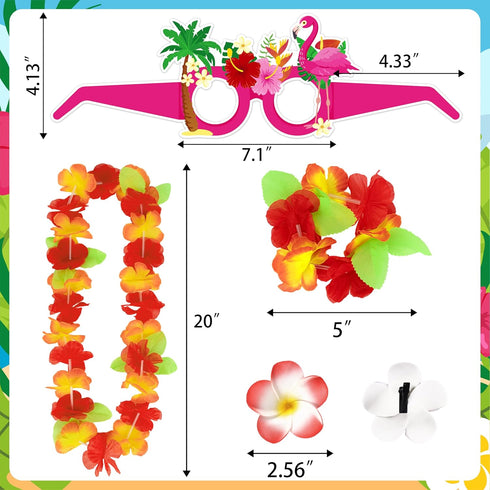 80PCS Set Summer Hawaiian Luau Leis Party Photo Booth Props Decorations Supplies for Adults: Tropical Tiki Flowers