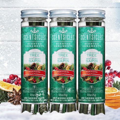 Scentsicles O Christmas Tree Scented Ornaments with Hooks, 3 Bottles (18 Sticks Total)