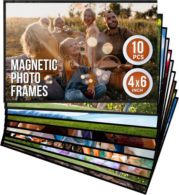 JUZARI 10 Pack 4x6 Magnetic Picture Frames for Refrigerator, Magnetic Photo Sleeves & Pockets