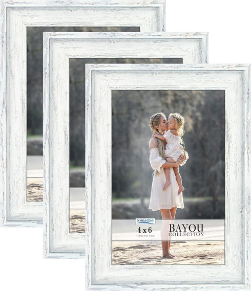 Icona Bay 4x6 Picture Frames, 3 Pack, Cloudy White Cape Cod Style Photo Frames for Table Top or Wall Mount