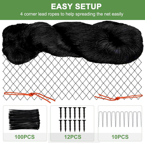 25'x100' 2' Bird Netting - Heavy Duty Nylon Net with Mesh for Garden Protection, Chicken Coop, Fruit Tree, Orchard