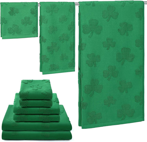 Peryiter 6 Pack Cotton St. Patrick's Day Bath Towels Set Green Clover