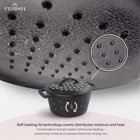 Cuisinel Cast Iron Dutch Oven - 3-Quart Deep Pot with Lid, Pan Scraper, Handle Covers for Indoor/Outdoor Cooking,