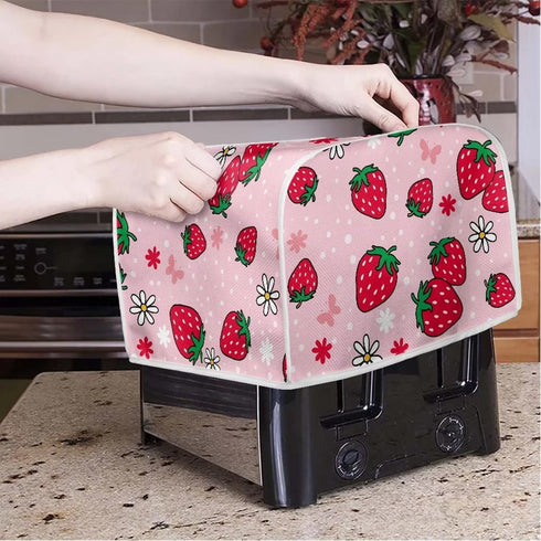 Daisy Strawberry Print Toaster Cover, Kitchen Small Appliance Cover, Pink, Machine Washable, Fingerprint Protection