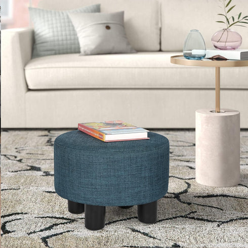 Joveco Small Foot Rest Stool Ottoman, Line Round Short Low Foostool for Chair, Under Office Desk, Living Room, Navy